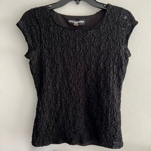 Karl Lagerfeld Black Popcorn Floral Cap Sleeve Baby Tee Size Small Y2K 2000s